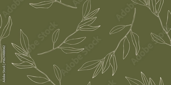 Obraz Olive Green Leafy Branches Illustration Seamless Pattern