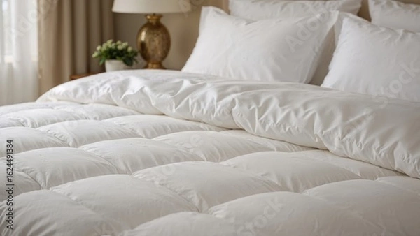 Fototapeta Zoomed-in perspective of a tidy bed