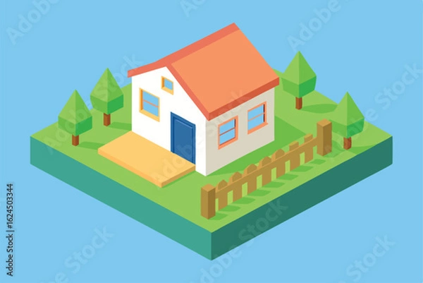 Fototapeta realistic isometric suburban house with garden for (1).eps