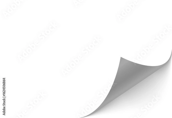 Fototapeta Lines, presentation, png, graphic. Folded paper. Curved corner paper with shadow. Png White page rotates bottom right on transparent background.