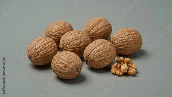 Obraz Entire Walnuts Shown on a Subtle Grey Base