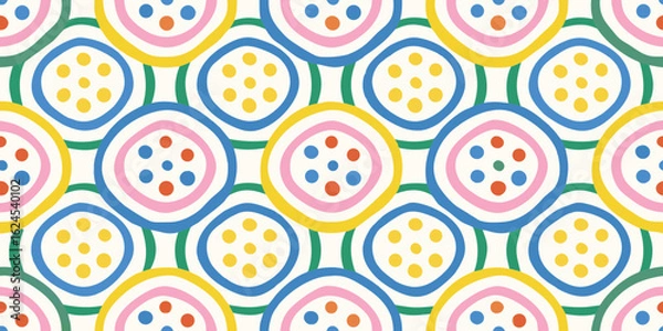 Fototapeta Abstract geometric pattern with colorful circles and dots in a playful whimsical style