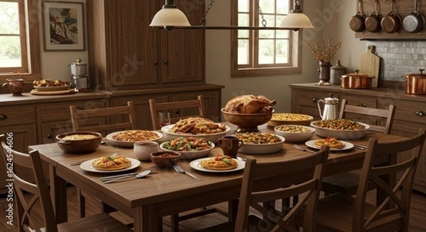 Fototapeta Cornucopia Filled with Mini Pumpkins and Grapes on Rustic Wooden Table