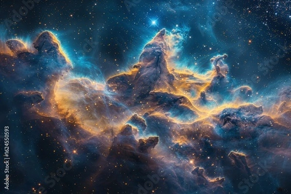 Fototapeta Vibrant cosmic nebula illuminating deep expanse of space with glowing stellar clouds and distant stars perfect for science and astronomy backgrounds