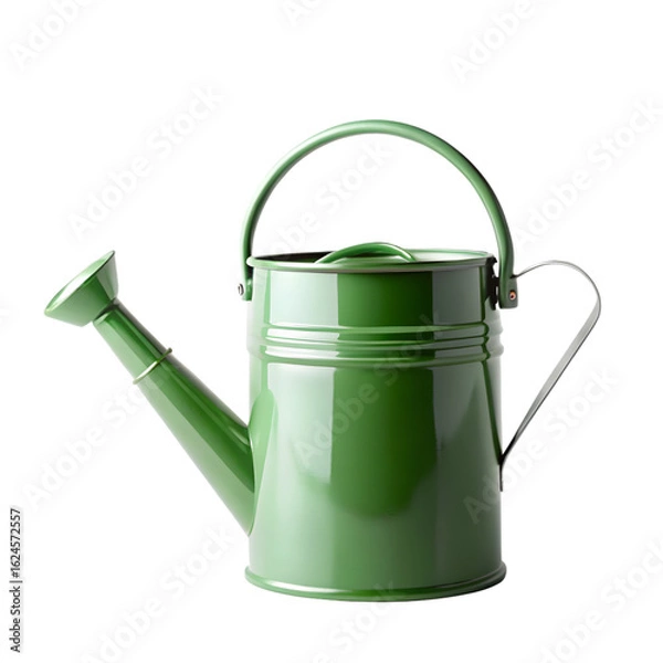 Fototapeta Green metal watering can for gardening, isolated on transparent background