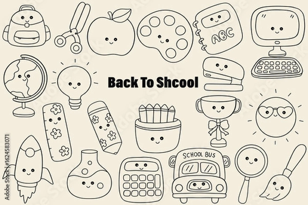 Fototapeta Back to school set elements outine