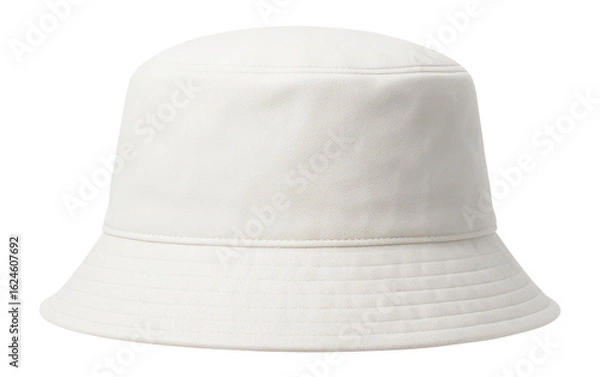 Fototapeta A plain white bucket hat with a textured surface and a downward-sloping brim, suitable for casual fashion or outdoor activities.
