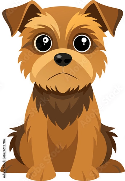 Fototapeta Cute Border Terrier with scruffy brown fur and tilted head expression, sitting calmly, clean vector format on white background.