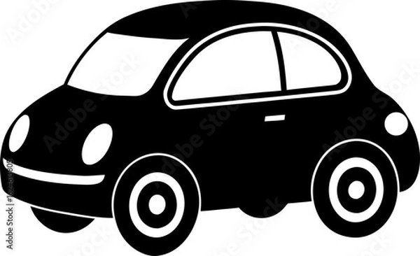 Fototapeta Simple electric car shape, rounded edges and small wheels, clean vector illustration in black silhouette, white background