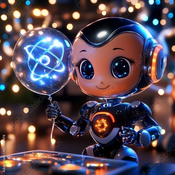 Fototapeta Funny robot with a ball. Generative AI