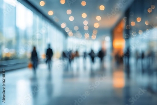 Fototapeta Blurred view of a modern office hallway