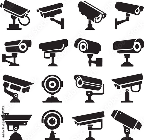 Fototapeta CCTV Camera Silhouettes Set