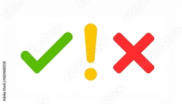 Obraz Check Mark, Exclamation, Cross: Right, Wrong, Caution Symbols