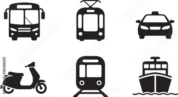Fototapeta Navigate the City with Bus, Tram, Taxi, Scooter, Subway, and Ship Icons for Your Urban Designs
