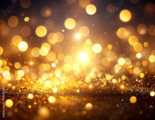 Fototapeta Glowing bokeh effect with a bright light source and shining gold particles, creating a sparkling and magical atmosphere