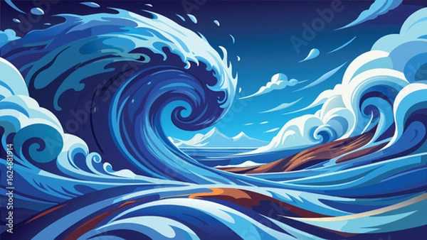 Obraz Abstract blue wave pattern illustrating flowing water and ocean lines