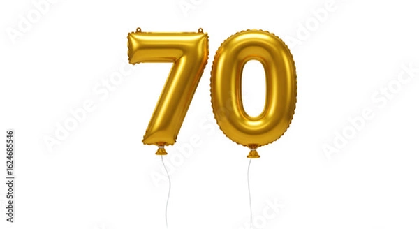 Fototapeta Golden Number Seventy Balloons Floating Against Transparent Background for Celebration and Anniversary Decorations