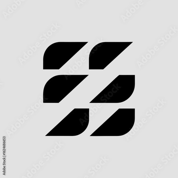 Fototapeta Abstract geometric pattern of six black curved shapes arranged in three rows on a light gray background logo
