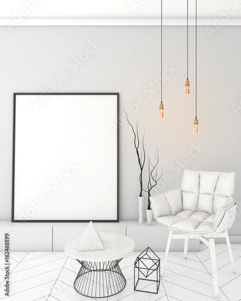 Obraz mock up poster frame in light interior background, modern style, 3D render, 3D illustration, 3D viz