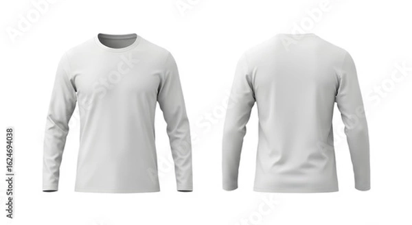 Fototapeta Mockup White Long Sleeve Shirt Mockup Template Front and Back View Isolated on Transparent Background for Clothing Apparel and Design Needs