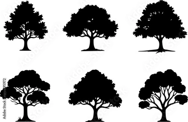 Fototapeta Majestic Tree Silhouette Collection – 7 Elegant Nature Designs vector bundle