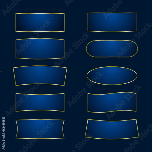 Fototapeta elegant blue label collection with golden outline, featuring various classic and modern shapes.