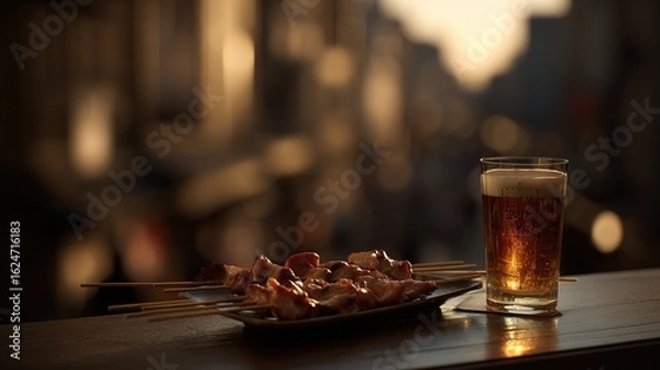 Obraz クラフトビールと焼き鳥の組み合わせ