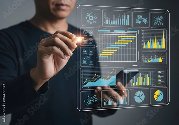 Fototapeta Futuristic Business Data Analysis with Digital Charts and Graphs | Technology and Innovation Concept