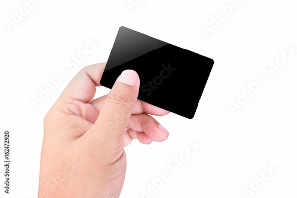 Fototapeta Hand holding blank card, isolated on a white background