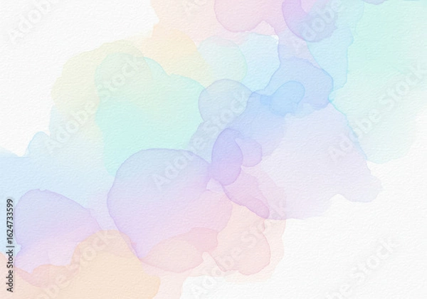Fototapeta Abstract Pastel Watercolor Drops on White Textured Paper with Soft Gradients and Organic Flow