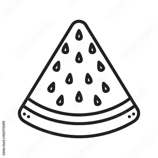 Obraz Watermelon slice outline, simple black and white fruit illustration for coloring book page.
