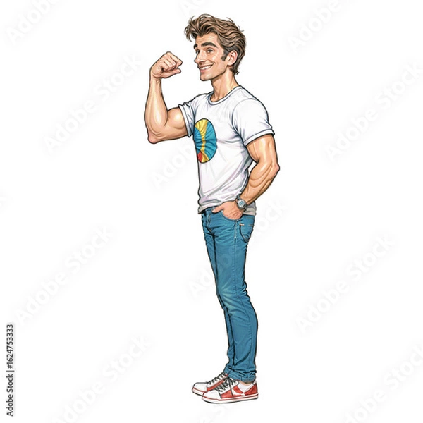 Fototapeta Young Man Pointing with Confident Expression