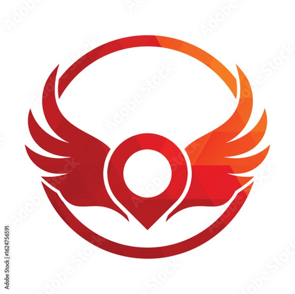 Fototapeta Wing map pin vector logo design. 