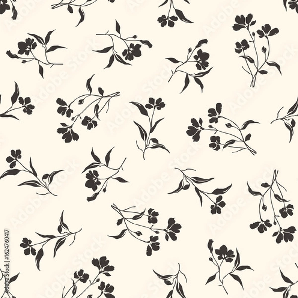 Fototapeta Seamless floral pattern with vintage botanical elements and dainty flower repeat