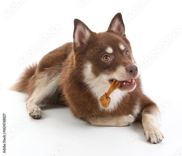 Fototapeta A Pomsky puppy lying down