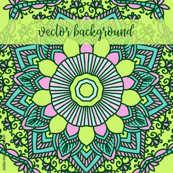 Fototapeta Mandala, square background. Decor for your design, lace ornament in form of round corner in oriental style