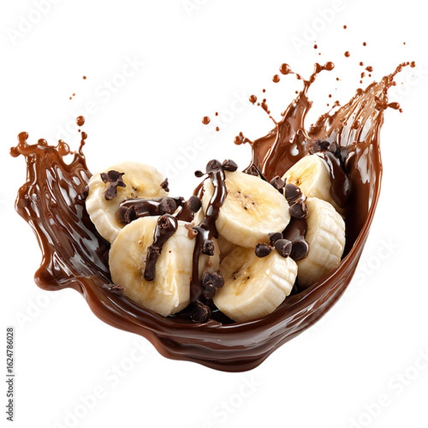 Obraz Banana slices splashing in chocolate delicious png