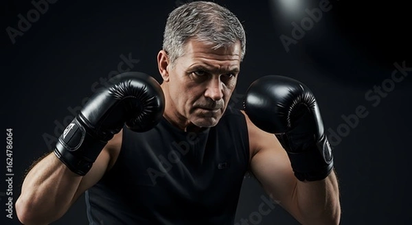 Fototapeta Intense Gaze of a Mature Boxer in a Dramatic, Low-Key Portrait