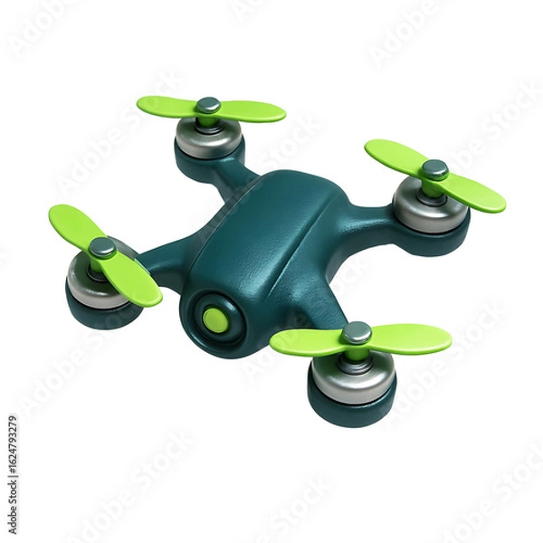 Fototapeta 3D Rendered Icon of quadcopter drone with a dark teal body and vibrant lime green propellers.