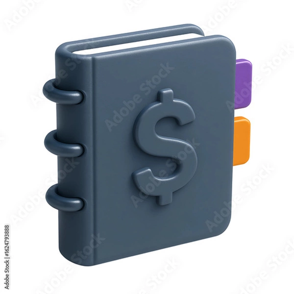 Fototapeta 3D Rendered Icon of Blue Binder with Dollar Sign and Colorful Tabs 3D Rendered Illustration.
