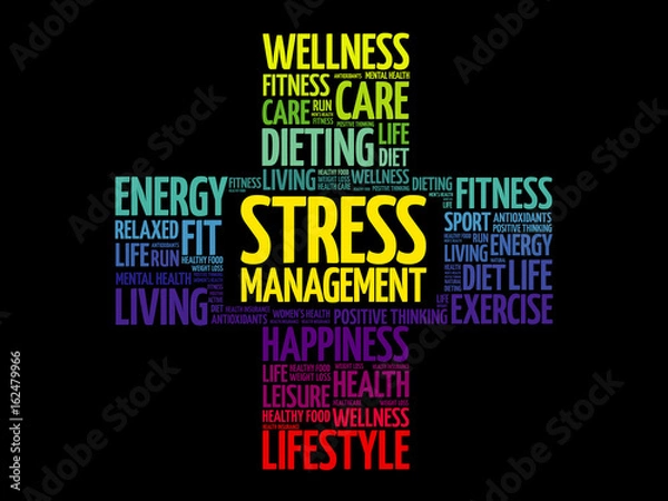 Fototapeta Stress Management word cloud, health cross concept