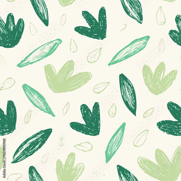 Fototapeta Seamless Hand-Drawn Floral and Leaf Pattern in Crayon Style