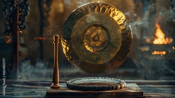 Fototapeta A photo of a gong with a mallet