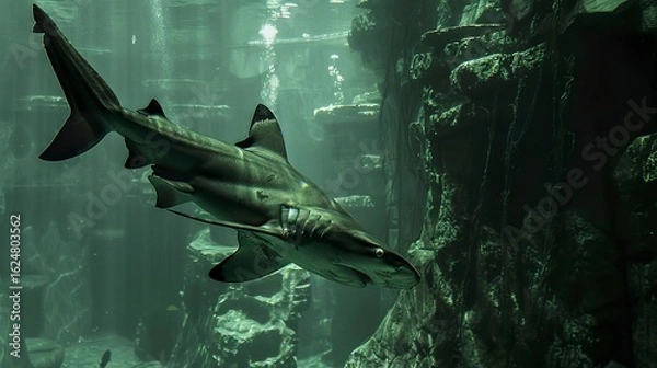 Fototapeta A photo of a hammerhead shark swimming