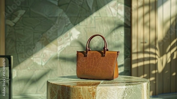 Fototapeta A photo of a handbag on a modern minimalist table