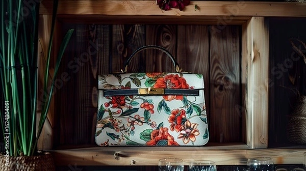 Fototapeta A photo of a handbag with floral patterns