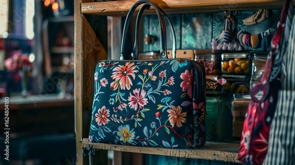 Fototapeta A photo of a handbag with floral patterns