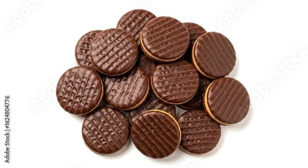 Fototapeta Pile of delicious chocolate covered biscuits with cream filling