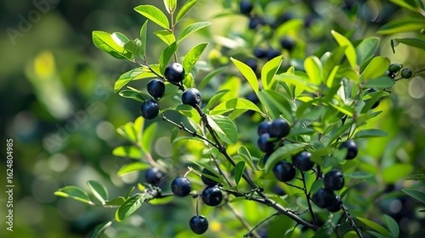 Fototapeta A photo of a huckleberry tree with huckleberries