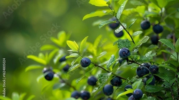 Fototapeta A photo of a huckleberry tree with huckleberries